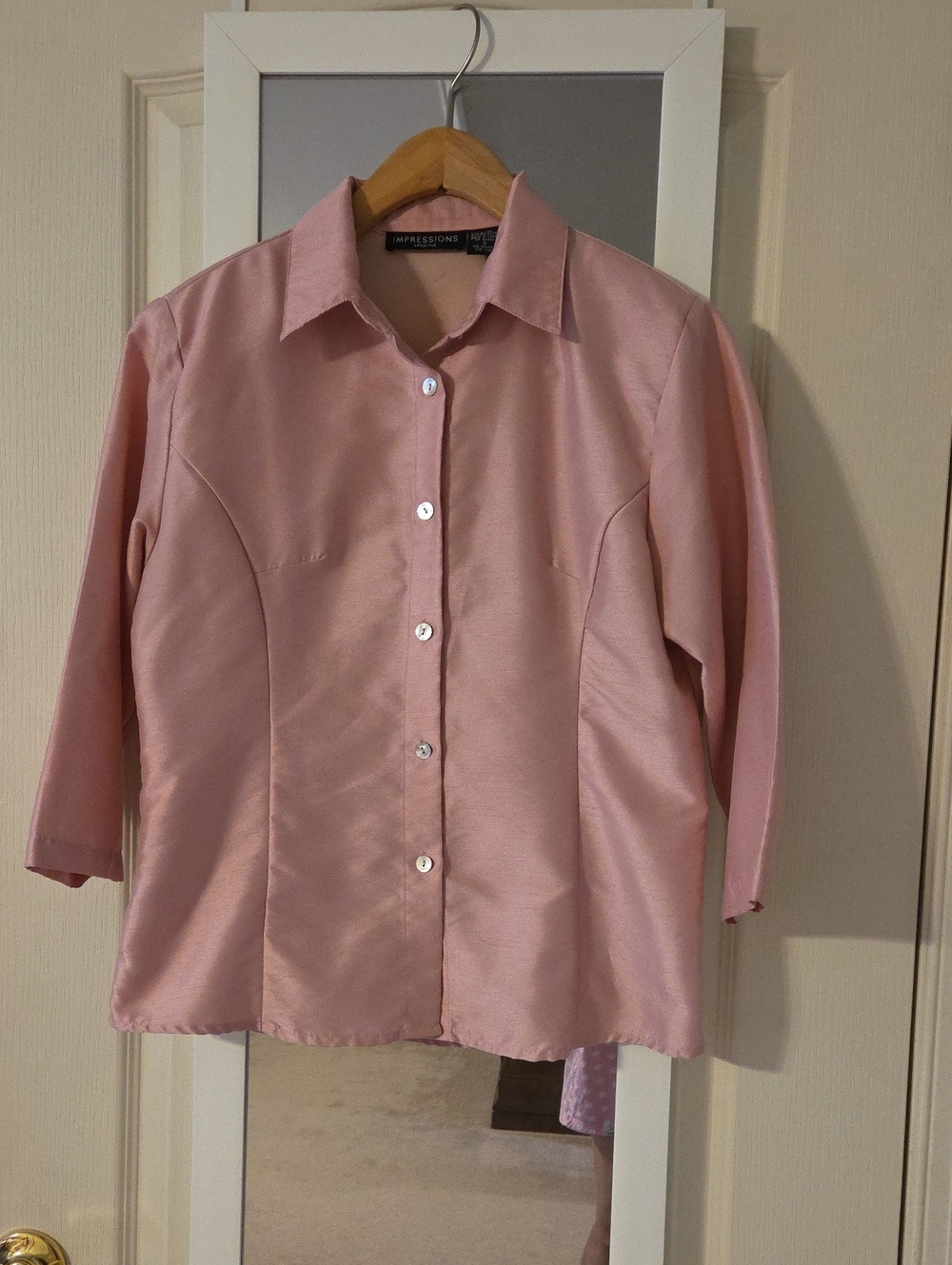 Impressions Light Pink Satin Button-Down Shirt